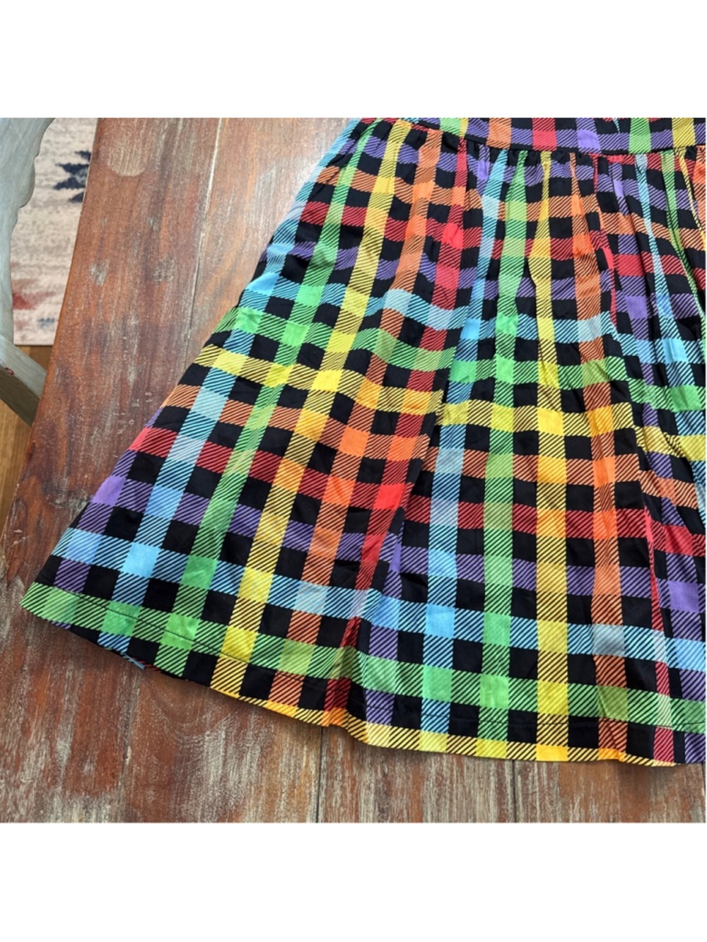 ModCloth Optimistic Effect Rainbow Gingham Fit & Flare Dress NWOT S 100% Cotton - Picture 3 of 11